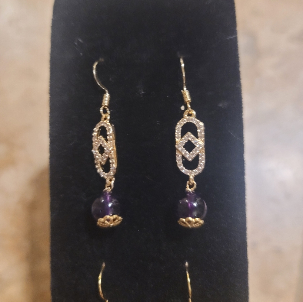 Amethyst  and crystal  earrings
